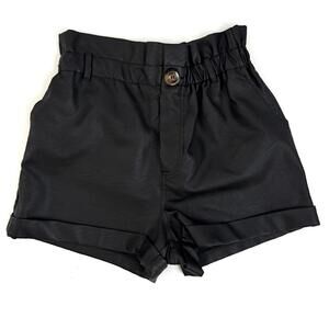 TopShop | Women’s Faux Leather Black High Rise Cuffed Shorts Size 6